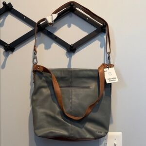 The Sak Gray and Brown Leather Shoulder Bag